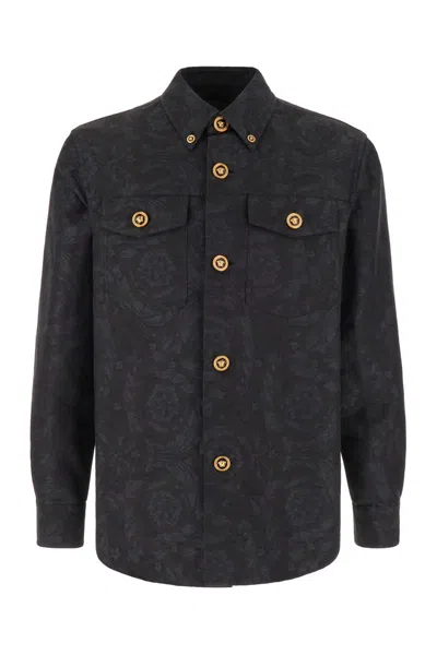 Shop Versace 'baroque' Anthracite Cotton Shirt In Grey