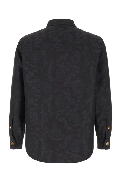 Shop Versace 'baroque' Anthracite Cotton Shirt In Grey
