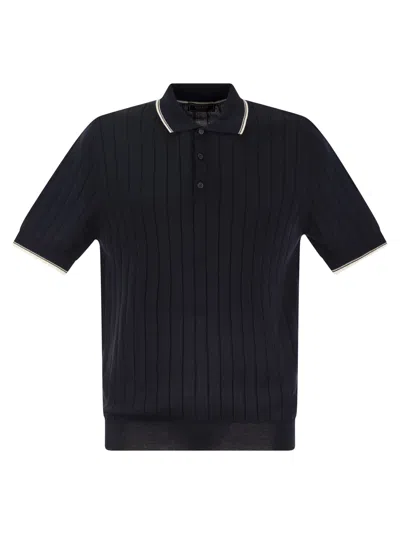 Peserico Men's Polo Shirt In Blue/beige