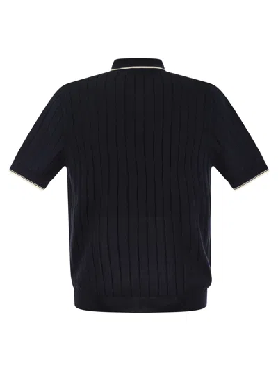Peserico Men's Polo Shirt In Blue/beige