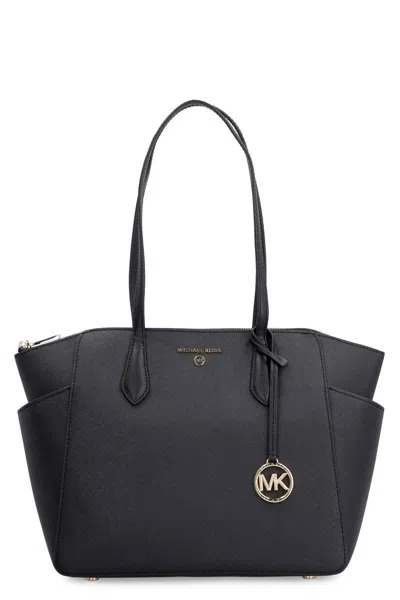 Shop Michael Kors Marilyn Leather Tote In Black