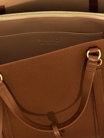 Shop Pinko 'carrie Big' Shopping Bag In Brown