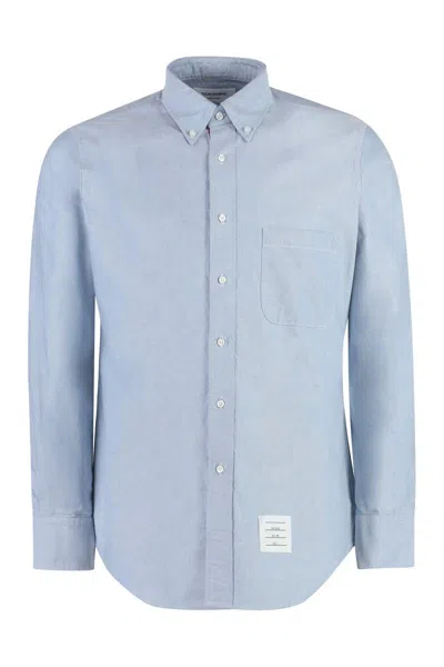 Shop Thom Browne Button-down Collar Cotton Shirt In Blue