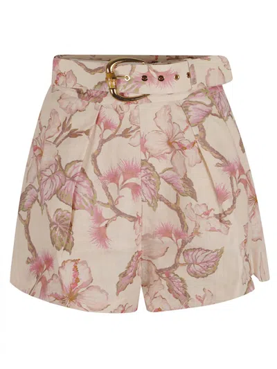 Shop Zimmermann Shorts In Coral Hibiscus