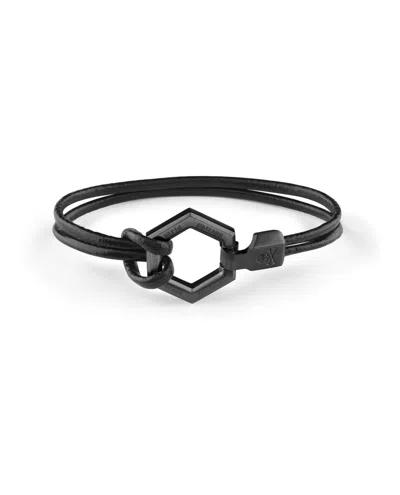 Shop Philipp Plein Hexagon Calf Leather Bracelet In Black