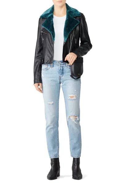 Shop Vigoss Teal Collar Faux Leather Jacket In Black