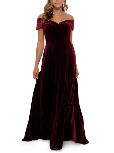 Shop Xscape Petites Womens Velvet Off-the-shoulder Evening Dress In Red