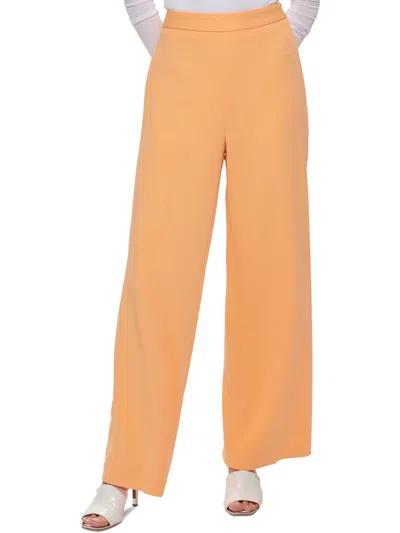 Shop Dkny Petites Womens Solid Knit Wide Leg Pants In Orange