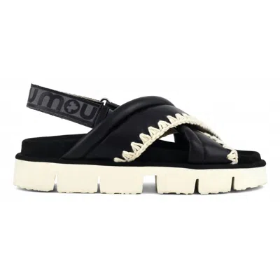 Shop Mou Bio Criss-cross Leather Sandal In Black/white In Multi