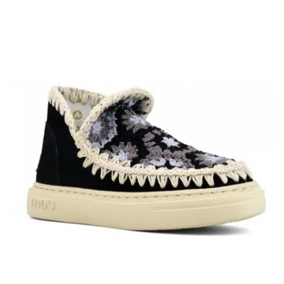 Shop Mou Women's Bold Eskimo Sneaker With Crochet Upper In Black Combo