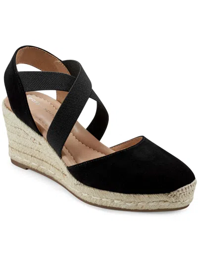Shop Easy Spirit Meza Womens Leather Suede Wedge Sandals In Black