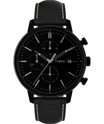Shop Timex Men's 45mm Leather Watch Tw2u39200vq In Black