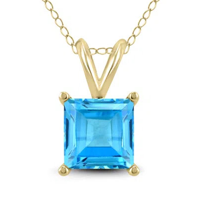 Shop Sselects 14k 5mm Square Topaz Pendant In Blue