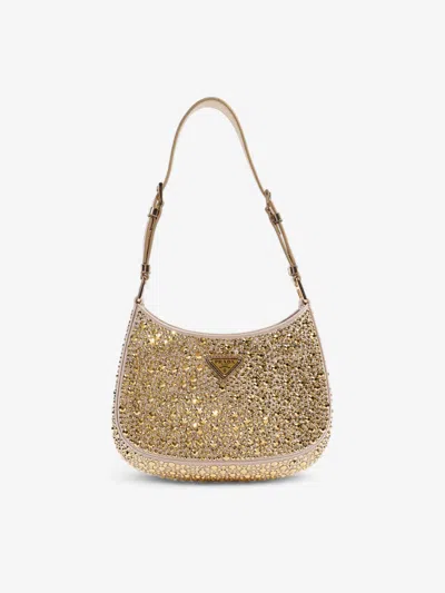 Shop Prada Cleo Crystal-embellished Rhinestone Shoulder Bag In Gold