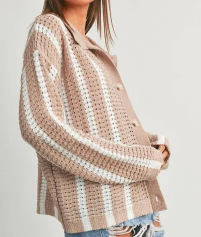 Shop Buttermelon Stripe Button Front Sweater In Beige
