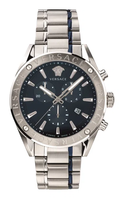 Shop Versace Men's 44mm Stainless Steel Watch Vehb00519 In Silver