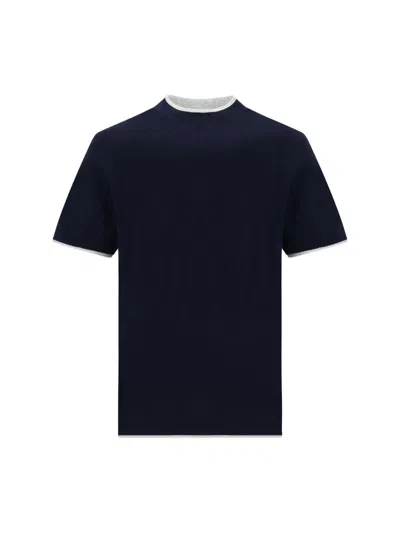 Shop Brunello Cucinelli T-shirts In Cobalto+perla