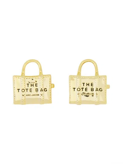 Shop Marc Jacobs "the Tote Bag Stud" Earrings In Gold