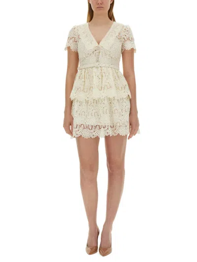 Shop Self-portrait Lace Mini Dress In Ivory