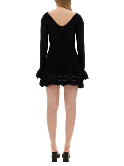 Shop Self-portrait Mini Crochet Dress In Black