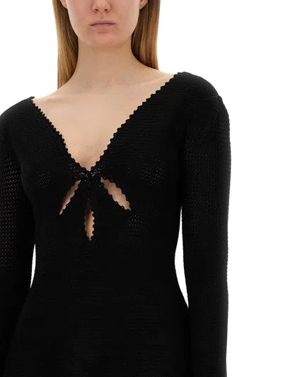Shop Self-portrait Mini Crochet Dress In Black