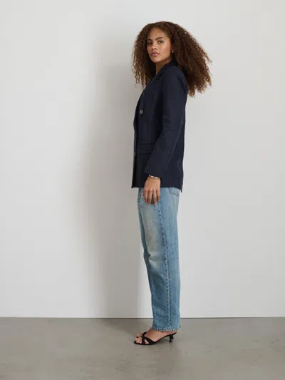 Alex Mill Anna Double Breasted Blazer In Linen In Dark Navy
