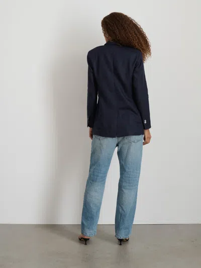 Shop Alex Mill Anna Double Breasted Blazer In Linen In Dark Navy