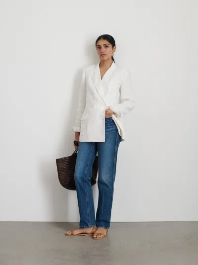 Shop Alex Mill Anna Double Breasted Blazer In Linen In Off White