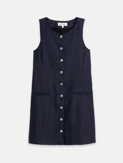 Shop Alex Mill Anna Vest Dress In Linen In Dark Navy