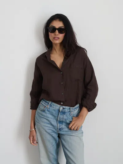 Shop Alex Mill Jo Shirt In Linen In Dark Brown