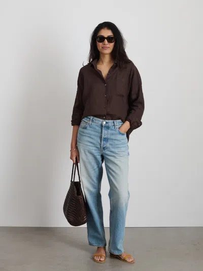 Shop Alex Mill Jo Shirt In Linen In Dark Brown