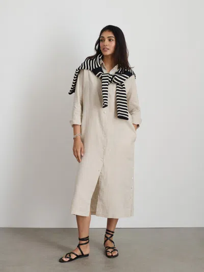 Alex Mill Long Sleeve Linen Midi Shirtdress In Neutral