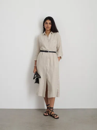 Alex Mill Long Sleeve Linen Midi Shirtdress In Neutral