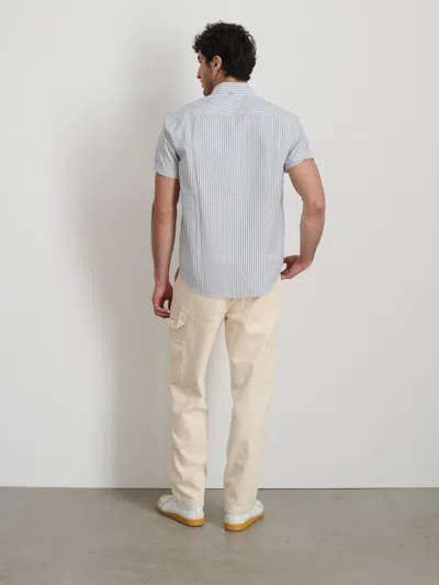 Shop Alex Mill Short Sleeve Mill Shirt In Ticking Stripe In Ivory/blue/navy Stripe