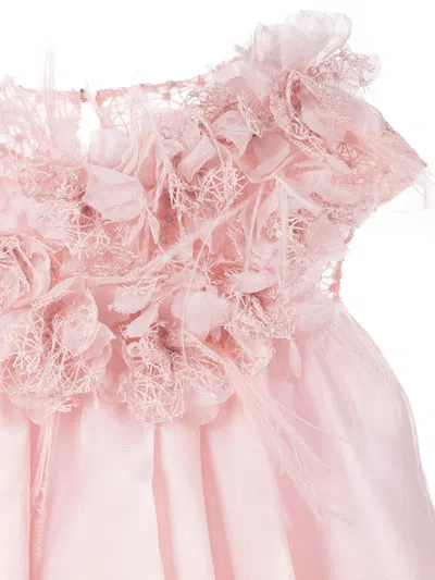 Shop Marchesa Flower Embellished Tulle Midi Gown In Pink