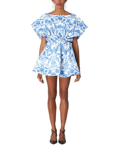 Shop Carolina Herrera Wide Gathered Waist Mini Dress In Blue