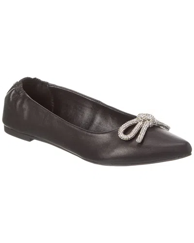 Shop Yosi Samra Vivienne Crystal Bow Leather Flat In Grey