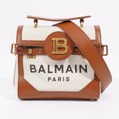 Shop Balmain B-buzz 23 Bag / Canvas Shoulder Bag In Gold