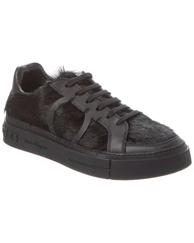 Shop Ferragamo Cavallino Haircalf & Leather Sneaker In Black