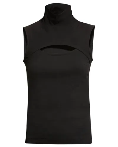 Shop Rosetta Getty Sleevless Cutout Turtleneck Top In Black
