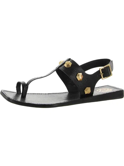 Shop Vince Camuto Dailette Womens Leather Ankle Strap Thong Sandals In Black