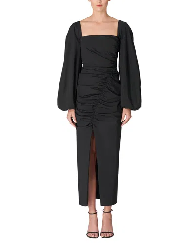 Shop Carolina Herrera Balloon Sleeve Ruched Seam Dress In Black