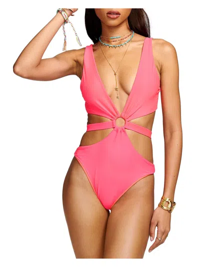 Shop Ramy Brook Lexi Womens Plunge Monokini One-piece Swimsuit In Pink