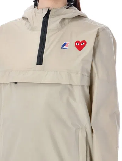 Shop Comme Des Garçons Play Waterproof Hooded Jacket In Beige