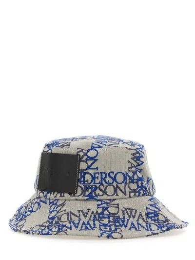 Shop Jw Anderson Asymmetric Bucket Hat In Black/white/blu