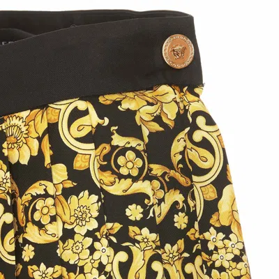 Versace Black And Golden Pleated Skirt With Baroque Print All-over In Silk Woman In Multicolor