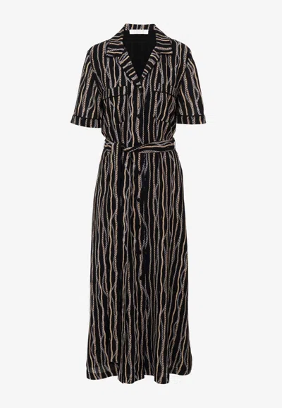 Shop Chloé All-over Chain Print Midi Shirt Dress In Black