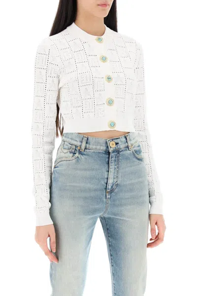 Shop Balmain Cropped Cardigan With Jewel Buttons Women In Multicolor