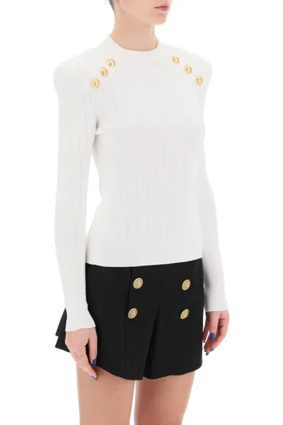 Shop Balmain Crew-neck Sweater With Buttons Women In Multicolor