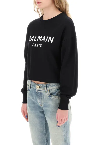 Shop Balmain Cropped Sweatshirt With Flocked Logo Women In Multicolor